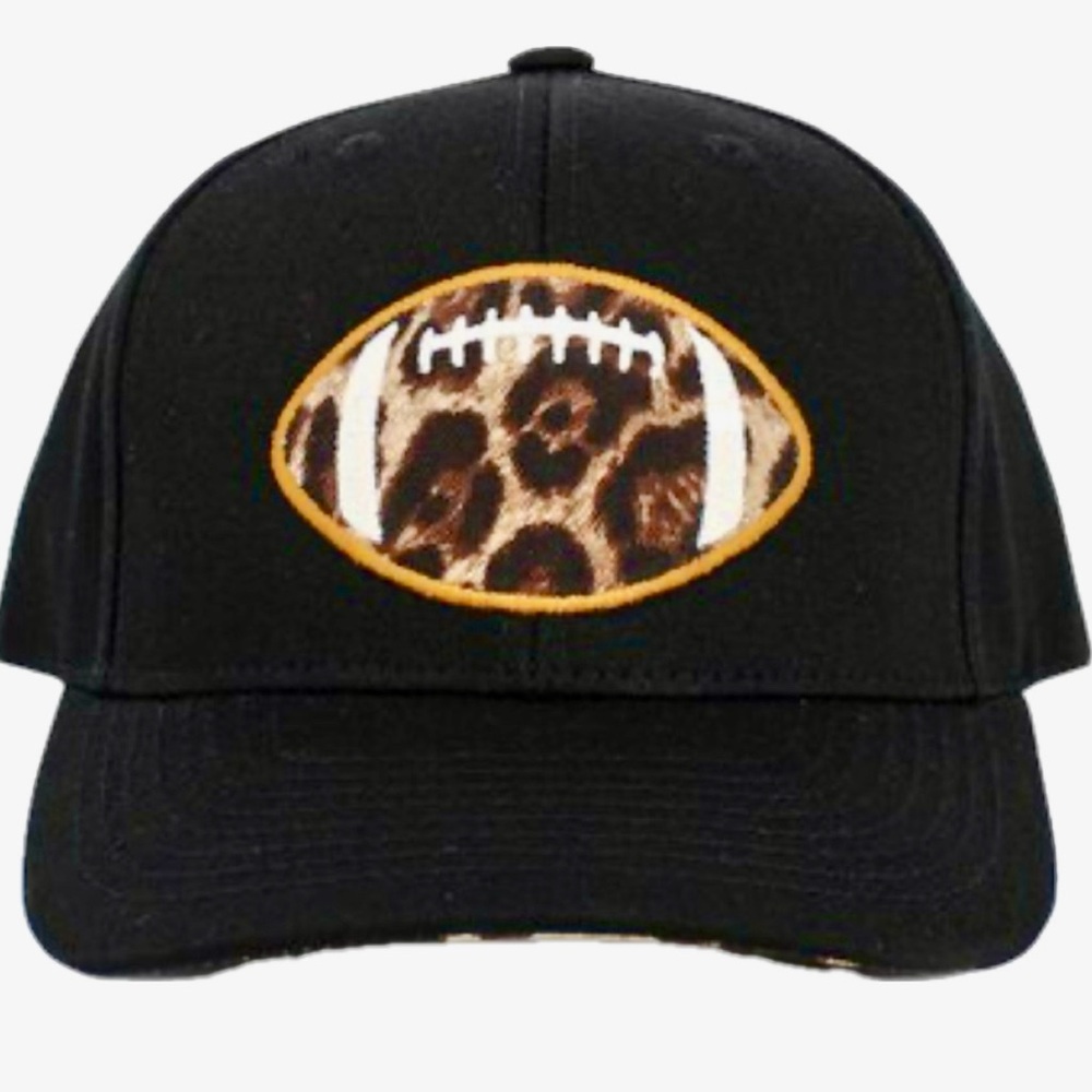 Black ball cap with football appliqué